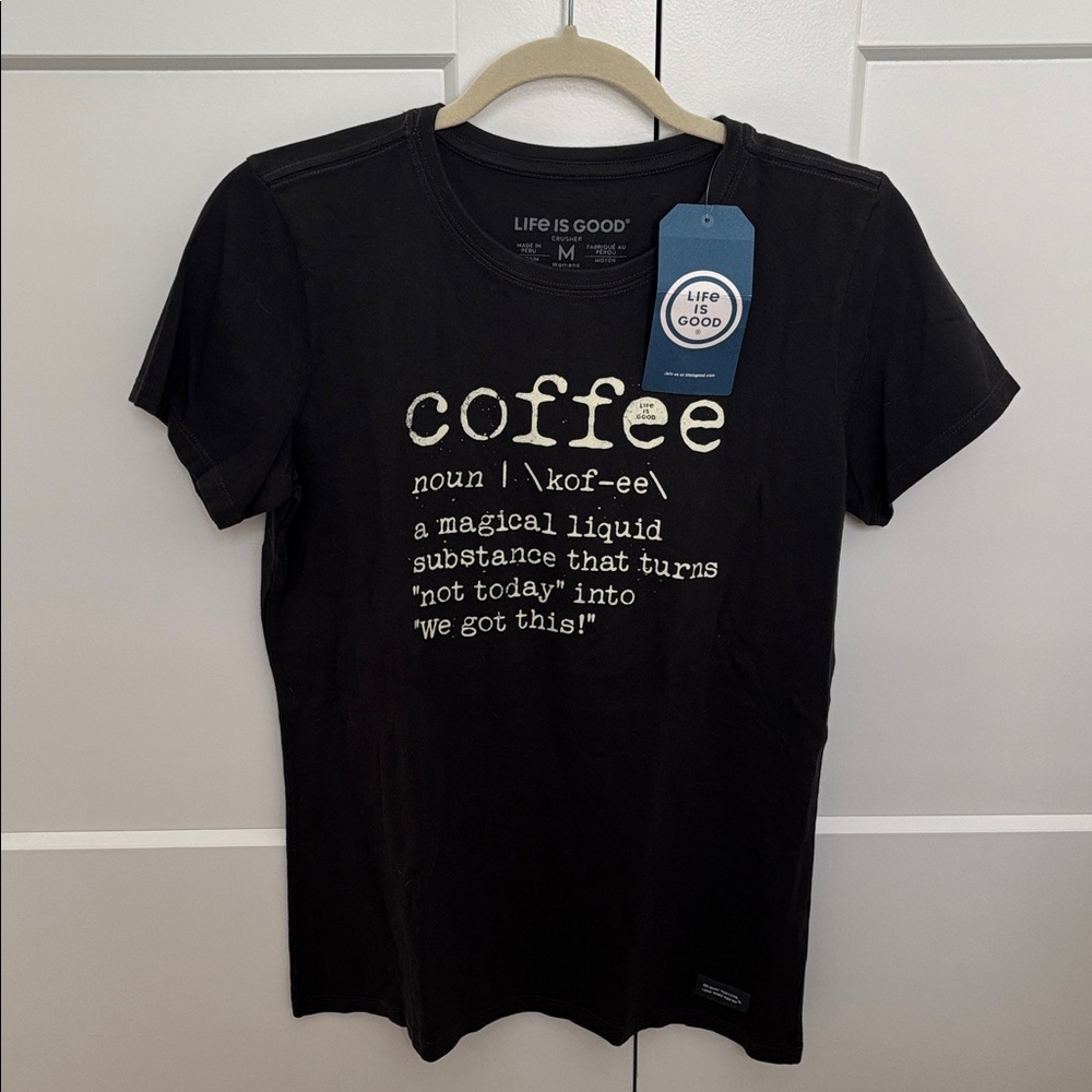 Life Is Good Women's Charcoal Grey Coffee Graphic Tee